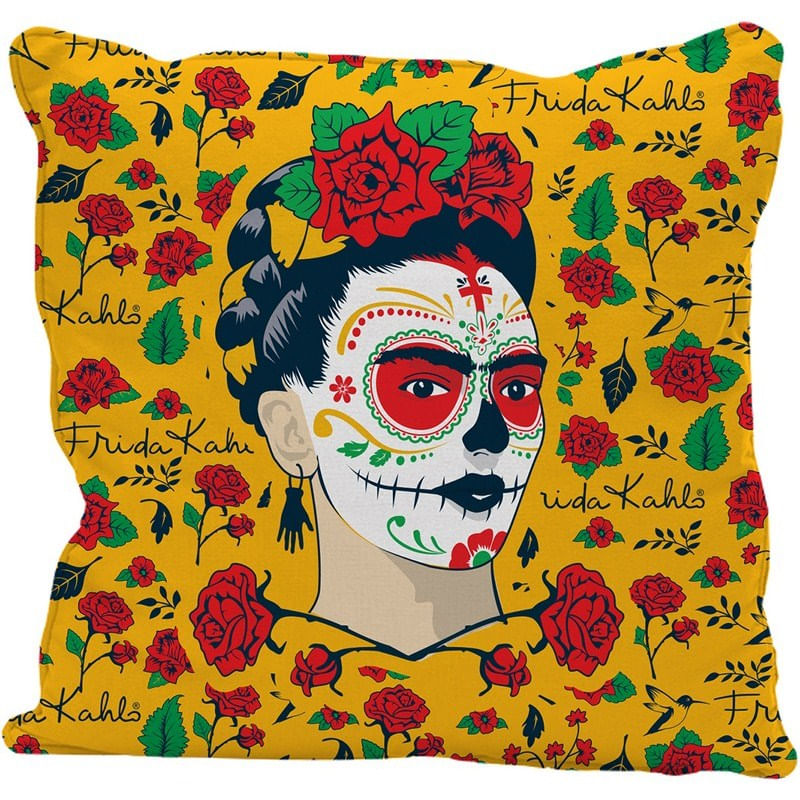 Capa de Almofada Amarela 45x45cm Face Frida Kahlo Urban