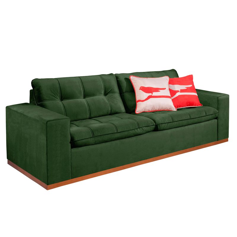Sofá 3 Lugares Verde em Veludo 2,24m Azaléia Lojas Incor